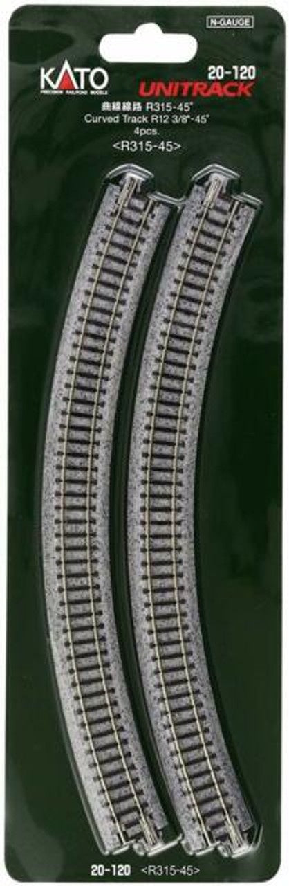 Kato Curved Roadbed Track Section - Unitrack -- 45-Degree, 12-3/8" 315mm Radius - KAT20120
