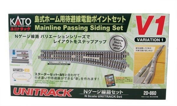 Kato V1 Mainline Passing Siding Set - Unitrack -- Includes: 2 #6 Turnouts, Switch Controllers,Connecting Track - KAT20860