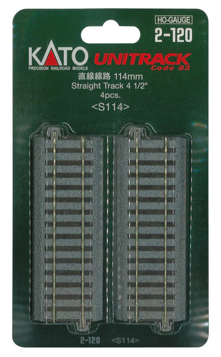 Kato 2-120 HO Unitrack - Straight Sections -- 4-1/2" 114mm pkg(4) - KAT2120