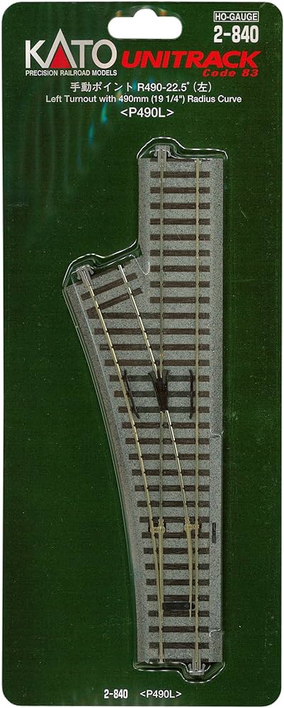 Kato Manual Turnout - Unitrack -- Left-Hand, 9-3/4" 245mm Long, 19-1/4" 490mm Radius - KAT2840