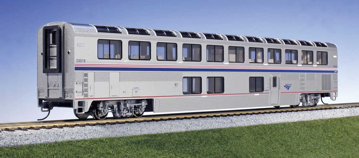 Kato HO Superliner I Lounge - Ready to Run -- Amtrak #33014 (Phase IV; silver, blue, red)