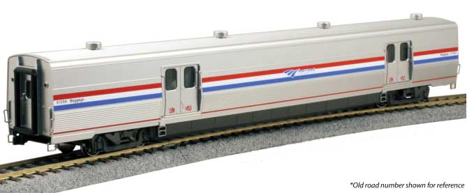 Viewliner II Baggage Car, Lighted - Ready to Run -- Amtrak #61024 (Phase III Heritage; silver, blue, white, red)