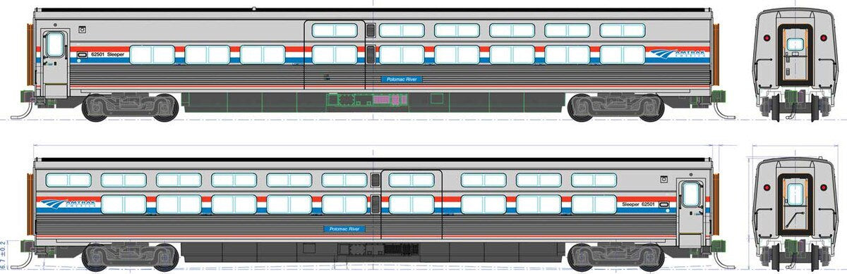 Kato 35-6221-1 HO Viewliner II Sleeper- Lighted - Ready to Run -- Amtrak #62501 Potomac River (Phase III silver; red, white, blue)
