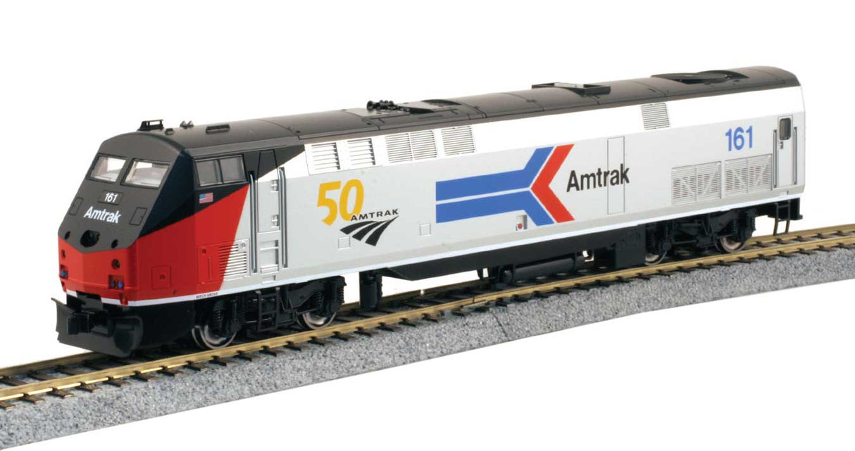 Kato 37-6114LSD HO GE P42 Genesis - Sound, DCC, Working Ditch Lights -- Amtrak (AMT) #161 (50th Anniversary Scheme, Phase I; silver, red, black, blue)