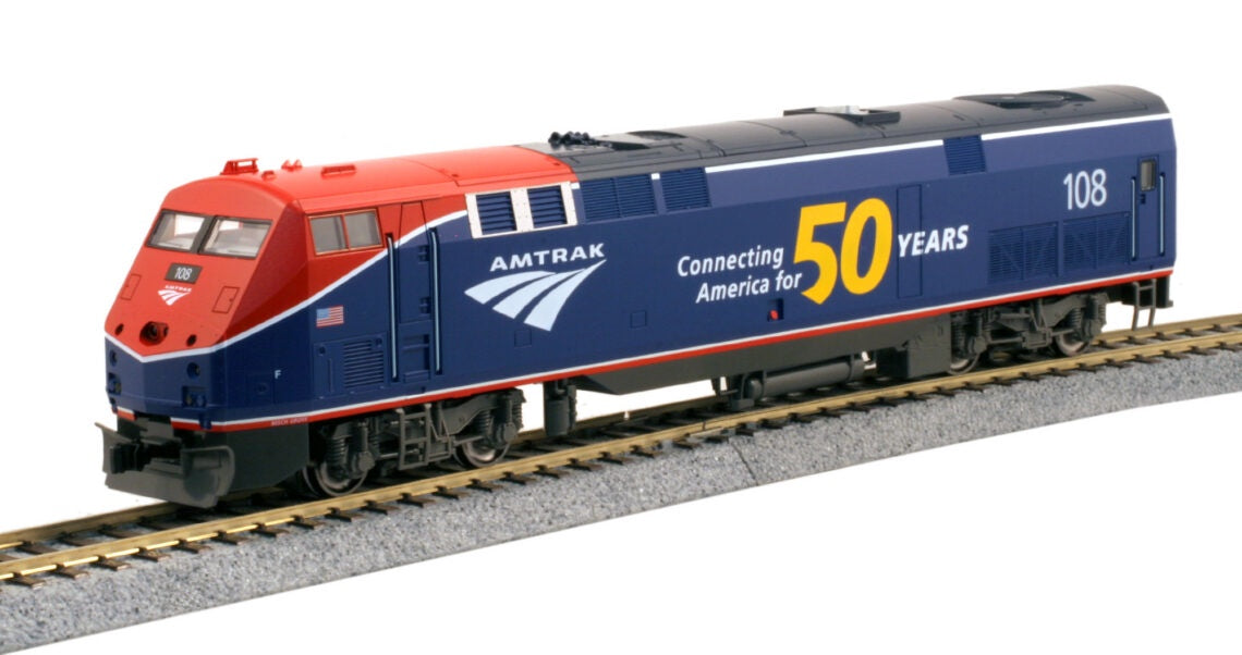 Kato 37-6115LSD HO GE P42 Genesis - Sound, DCC, Working Ditch Lights -- Amtrak (AMT) #108 (50th Anniversary, Phase VI; blue, red)