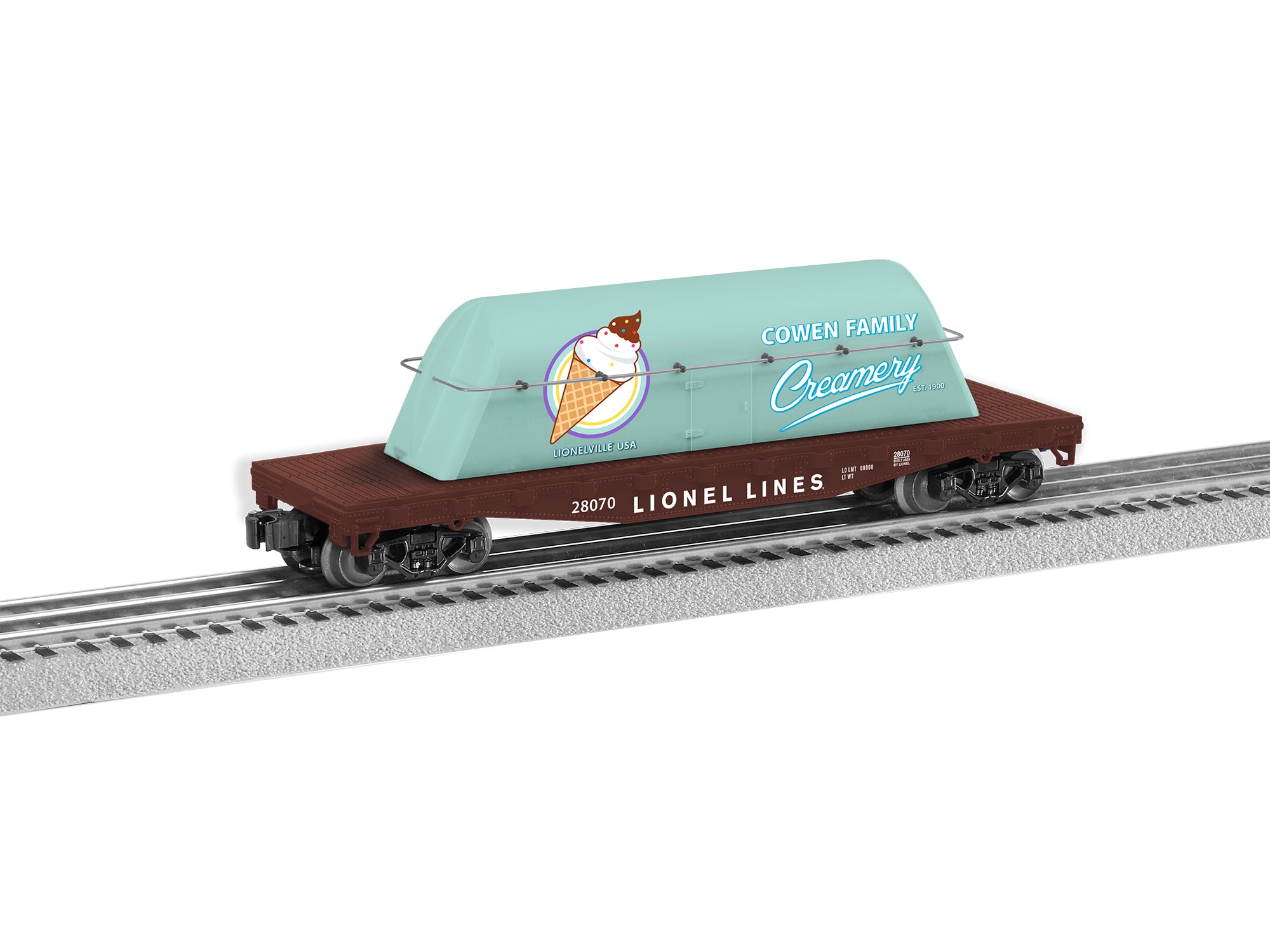 O RTR Lionelville Milk Flatcar w/ Milk Container - LNL2328070