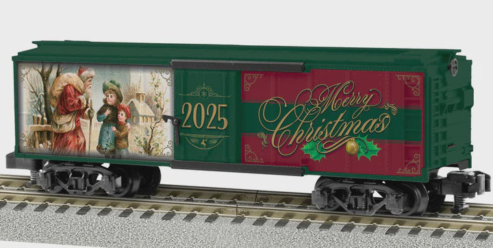 American Flyer(R) -- 2025 Christmas Boxcar (green, red, gold, Mural Sides)