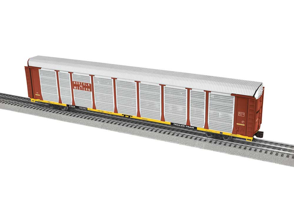 Lionel 2526520 89' Enclosed Auto Carrier - 3-Rail - Ready to Run -- Norfolk & Western #156382 (silver, Boxcar Red, yellow, black)