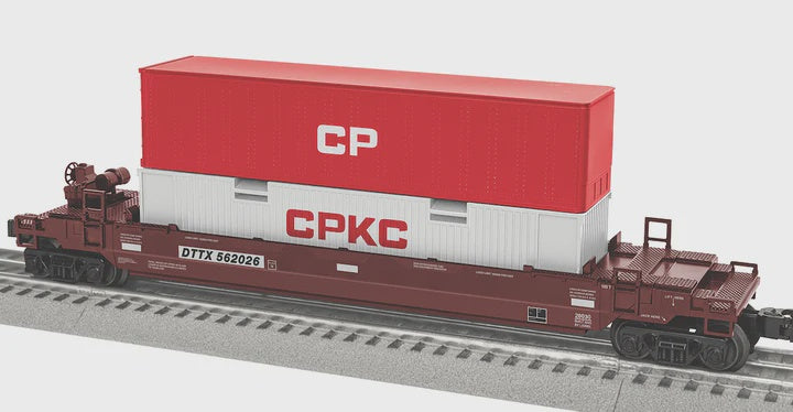 Lionel 2528030 Maxi Stack Well Car w/Container Load - 3-Rail - Ready to Run -- Trailer-Train DTTX #562026 (Boxcar Red; red CP, white CPKC Containers)