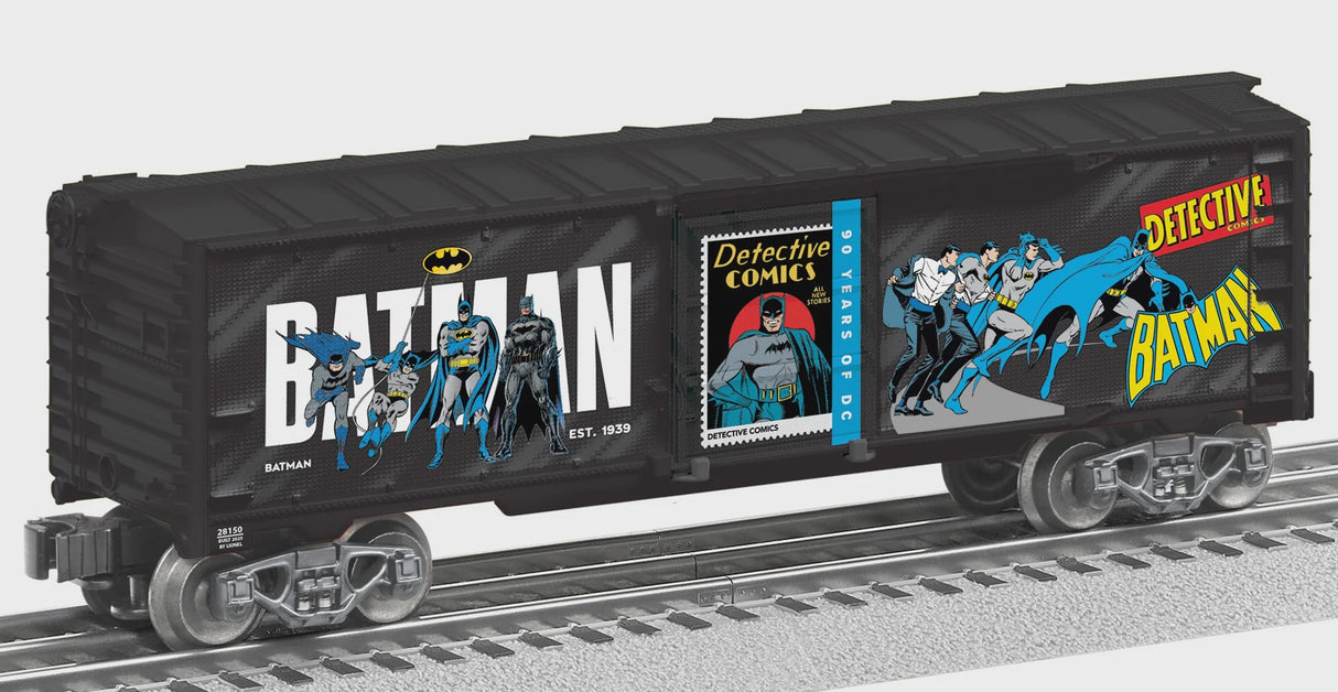 Lionel 2528150 Steel Boxcar - 3-Rail - Ready to Run -- Batman (DC Comics 90th Anniversary, black, white)