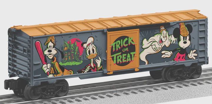 Lionel 2528480 Steel Boxcar - 3-Rail - Ready to Run -- Disney Mickey & Friends Lonesome Ghosts (Halloween, gray, orange, glow-in-da
