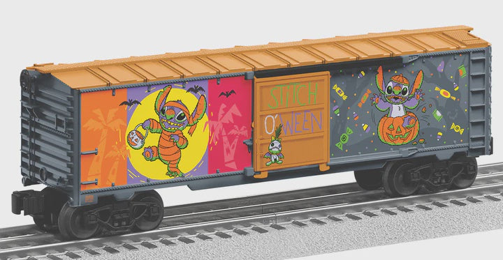 Lionel 2528500 Steel Boxcar - 3-Rail - Ready to Run -- Disney Stitch (Halloween, gray, orange, glow-in-dark)