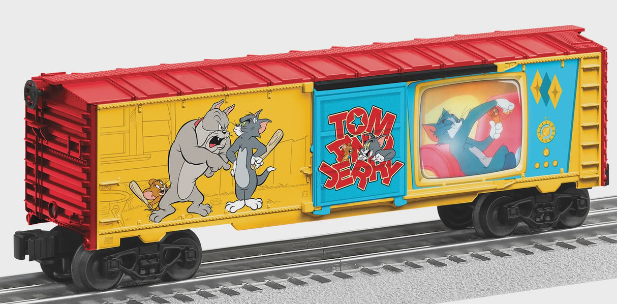 Lionel 2528530 Steel Boxcar with Illuminated Side - 3-Rail - Ready to Run -- Tom and Jerry (yellow, red, blue)