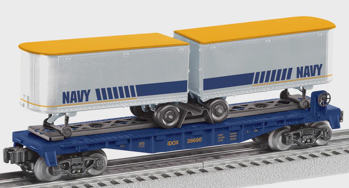 Lionel 2528690 Intermodal TOFC Flatcar w/2 Trailers - 3-Rail - Ready to Run -- Navy (blue, silver, yellow)