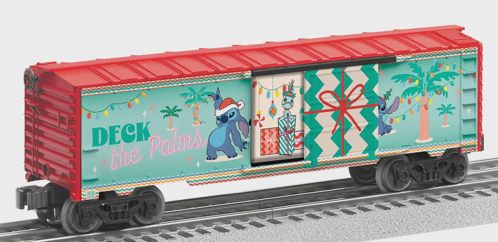 Lionel 2528730 Steel Boxcar - 3-Rail - Ready to Run -- Disney Stitch (Christmas, red, green, Deck the Palms)