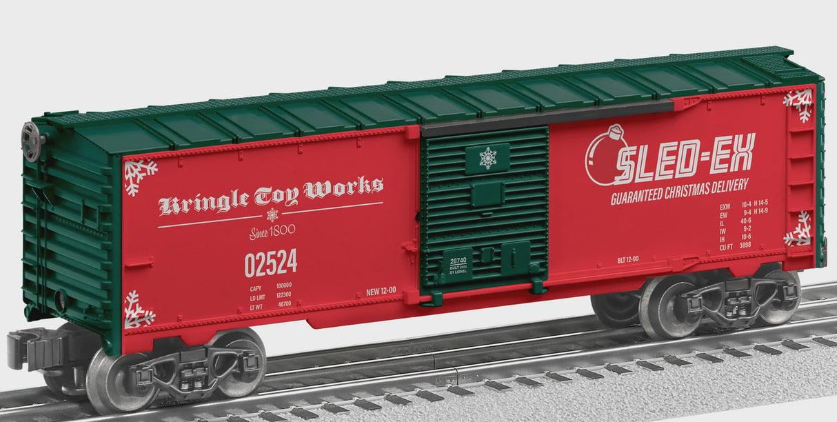 Lionel 2528740 Steel Boxcar - 3-Rail - Ready to Run -- Sled-Ex 02524 (Christmas, red, green)
