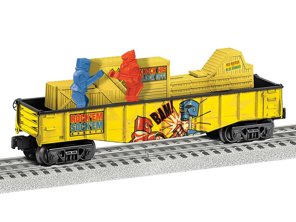 Lionel 2528840 Animated Chase Gondola - 3-Rail - Ready to Run -- Rock 'Em Sock 'Em Robots(TM) (yellow, red)