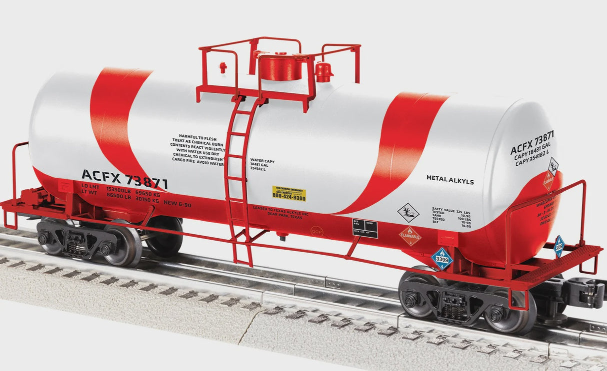 Lionel 2542352 ACF 40' Frameless Tank Car - 3-Rail - Ready to Run -- ACFX #73871 (white, red)