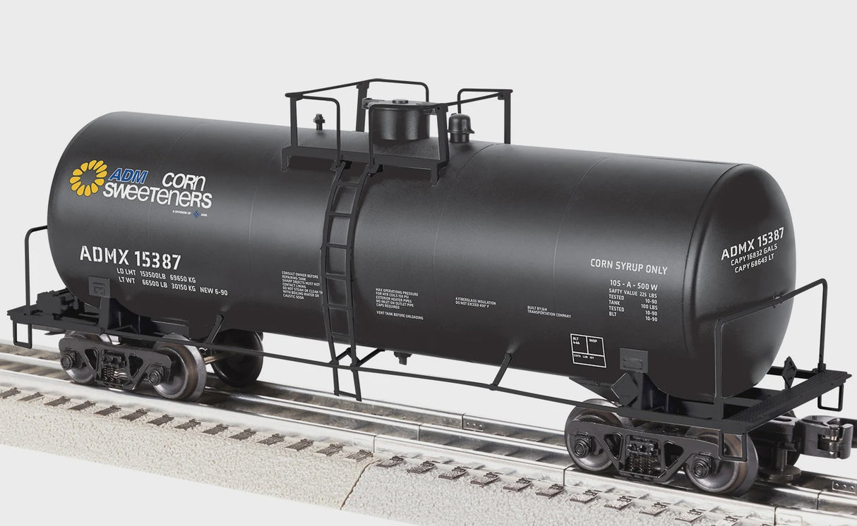 Lionel 2542361 ACF 40' Frameless Tank Car - 3-Rail - Ready to Run -- ADM Corn Sweeteners ADMX #15387 (black, yellow, blue, white)