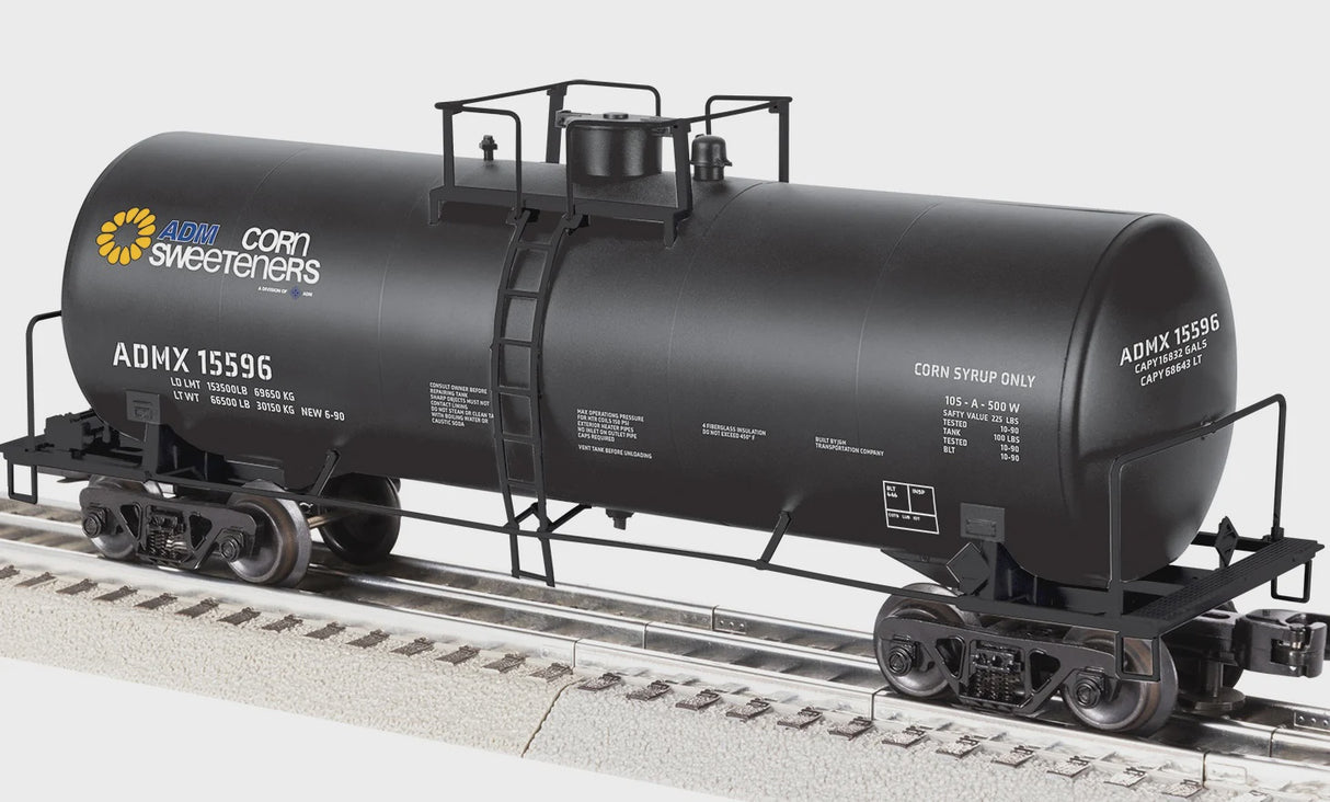 Lionel 2542362 ACF 40' Frameless Tank Car - 3-Rail - Ready to Run -- ADM Corn Sweeteners ADMX #15596 (black, yellow, blue, white)