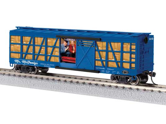 Lionel HO 40' Clear-Side Boxcar - Ready to Run -- Mr. McFeely's Speedy Delivery (Mr Rogers, blue)