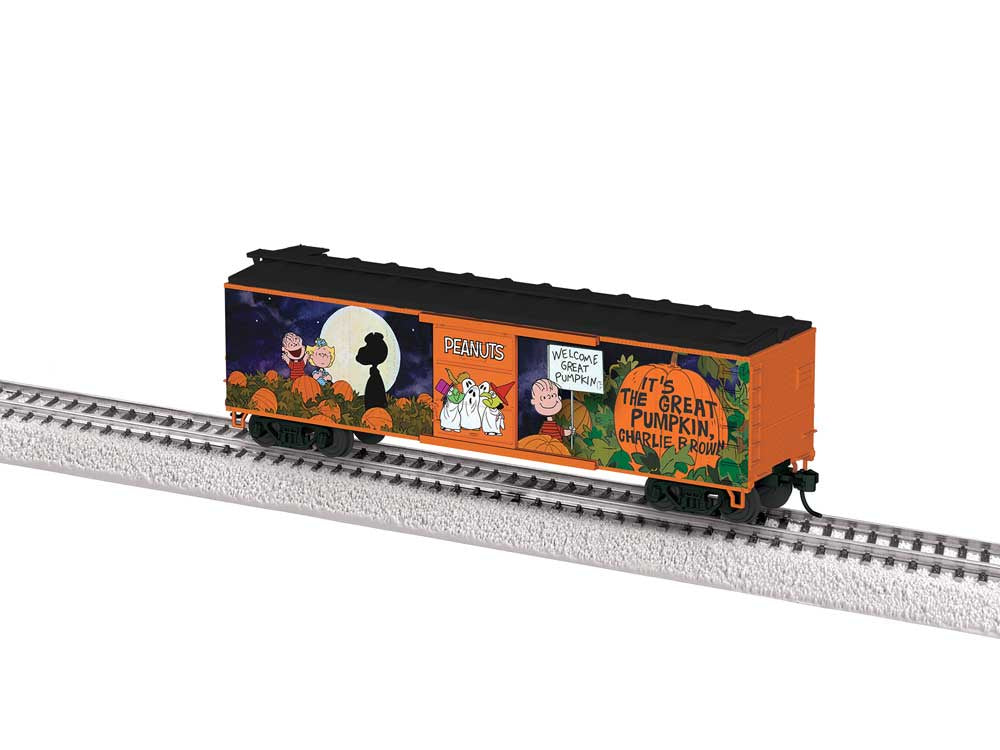 Lionel HO 40' Steel Flat-End Boxcar - Ready to Run -- Peanuts It's The Great Pumpkin, Charlie Brown (orange, black)