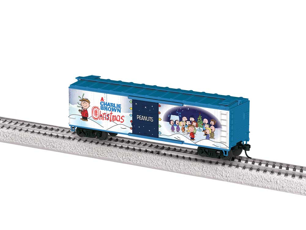 Lionel HO 40' Steel Flat-End Boxcar - Ready to Run -- Peanuts A Charlie Brown Christmas (white, blue)
