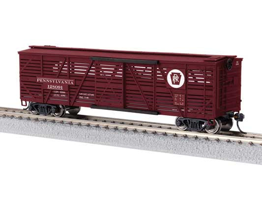Lionel HO 40' Stock Car w/Cow Sounds - Ready to Run -- Pennsylvania Railroad #128091 (Tuscan, white, Circle Keystone)