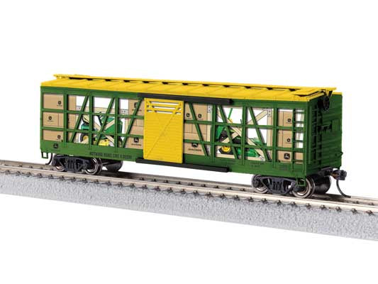 Lionel HO 40' Clear-Side Boxcar - Ready to Run -- John Deere (green, yellow, Mower Transport)