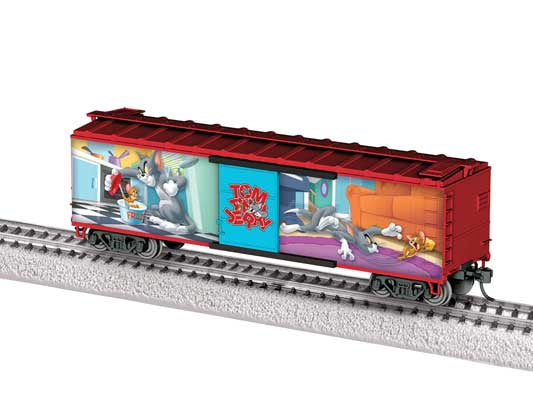 Lionel HO 40' Steel Flat-End Boxcar - Ready to Run -- Tom & Jerry (red with Cartoon Scenes)