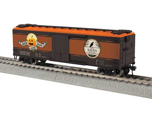 Lionel HO 40' Steel Flat-End Boxcar - Ready to Run -- Wings of Raven HHRW #02531 (black, orange)
