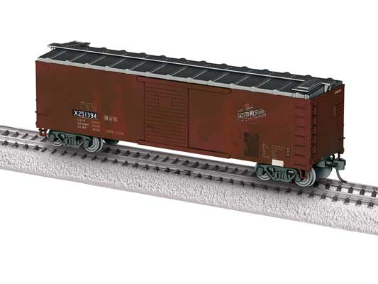Lionel HO 40' Steel Flat-End Boxcar - Ready to Run -- Chicago & North Western #X251394 (Weathered, Boxcar Red, gray)