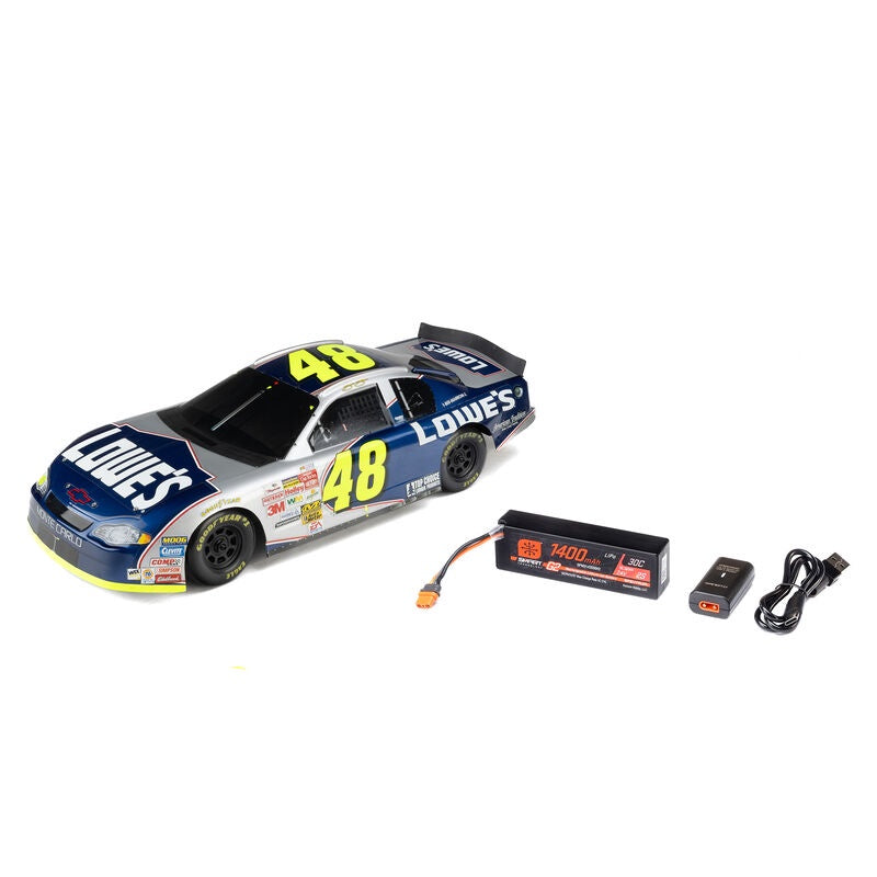 Losi 1/12 NASCAR RC Racecar Jimmie Johnson No. 48 Lowes Chevrolet Monte Carlo, NASCAR 2S AWD RTR Brushed On-Road (Battery & Charger Included), Blue