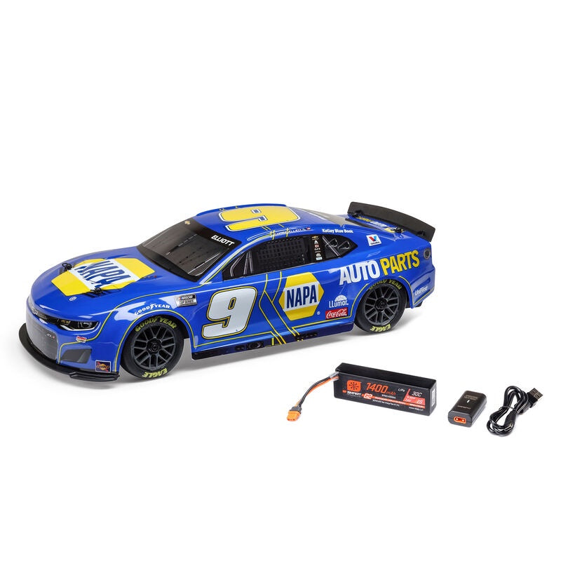 Losi 1/12 NASCAR RC Racecar Chase Elliot No. 9 2025 NAPA Chevrolet Camaro ZL1 2S AWD Brushed On-Road (Battery & Charger Included), Blue