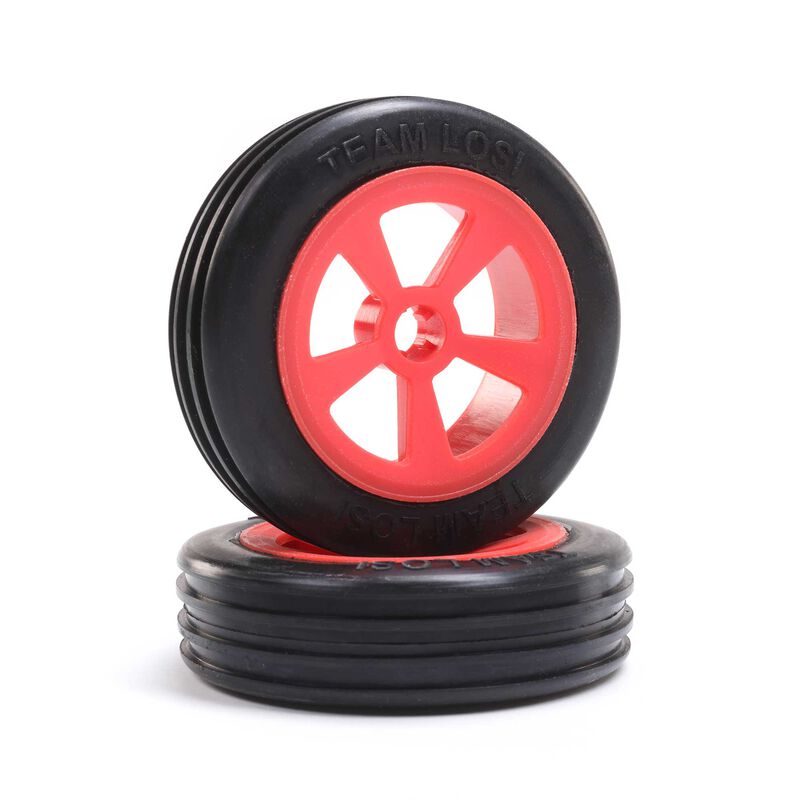 Losi Rib Front Tire, Mounted, Red (2): Mini JRX2 - LOS41020