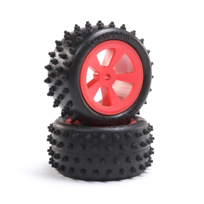 Losi 4 Row Rear Tires, Mounted, Red (2): Mini JRX2 - LOS41023