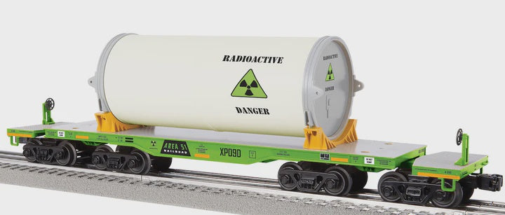 Lionel 2526170 8-Axle Heavy-Duty Flatcar w/Canister Load - 3-Rail - Ready to Run -- Area 51 #XP09D (green, gray)
