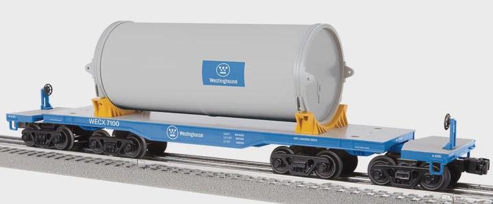 Lionel 2526220 8-Axle Heavy-Duty Flatcar w/Canister Load - 3-Rail - Ready to Run -- Westinghouse WECX #7100 (blue, gray)