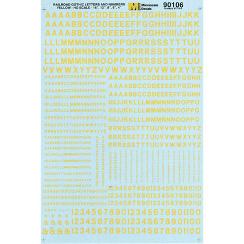 Microscale HO Letters & Numbers, Gothic/Yellow decals