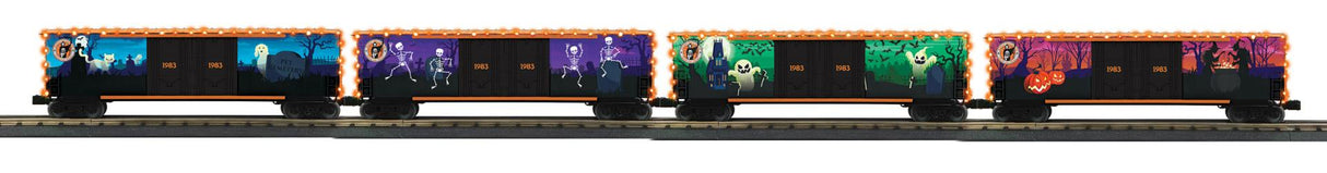 MTH 30-70169 O Halloween 4-Car 50 Double Door Box Car Set w/LED lights