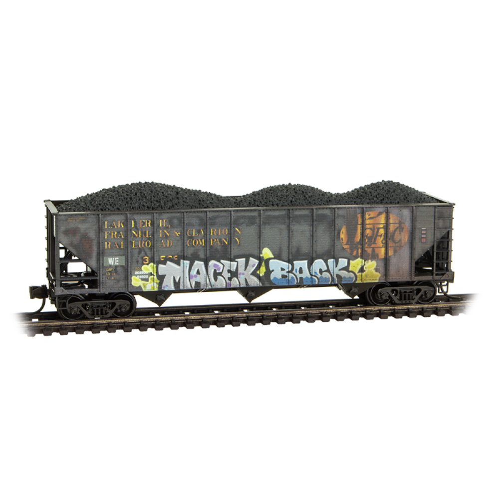 Micro-Trains by Atlas N-Scale 100-Ton 3-Bay Open Hopper Rib Sides w/Coal Load 2-Pack Set - Ready to Run – Wheeling & Lake Erie (WLE) #3526, #50736 (black, weathered)