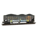 Micro-Trains by Atlas N-Scale 100-Ton 3-Bay Open Hopper Rib Sides w/Coal Load 2-Pack Set - Ready to Run – Wheeling & Lake Erie (WLE) #3526, #50736 (black, weathered)