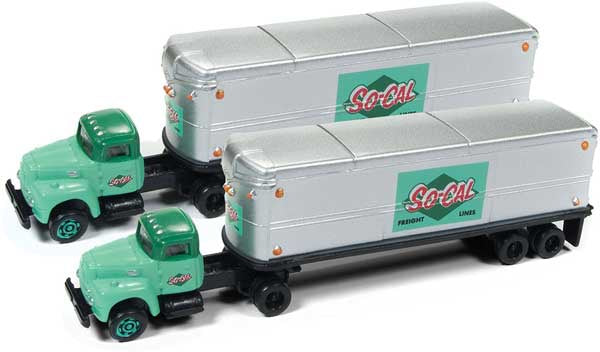 Mini Metals N 1954 IH R-190 Semi Tractor-AeroVan Trailer 2-Pack - Assembled - Mini Metals(R) -- So-Cal Freight Lines (2-Tone Green, red, silver)