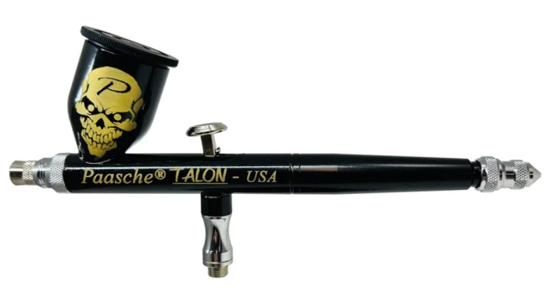 Paasche Airbrush Talon TG Airbrush in Black with a Skull lasered on Cup (Haunt)