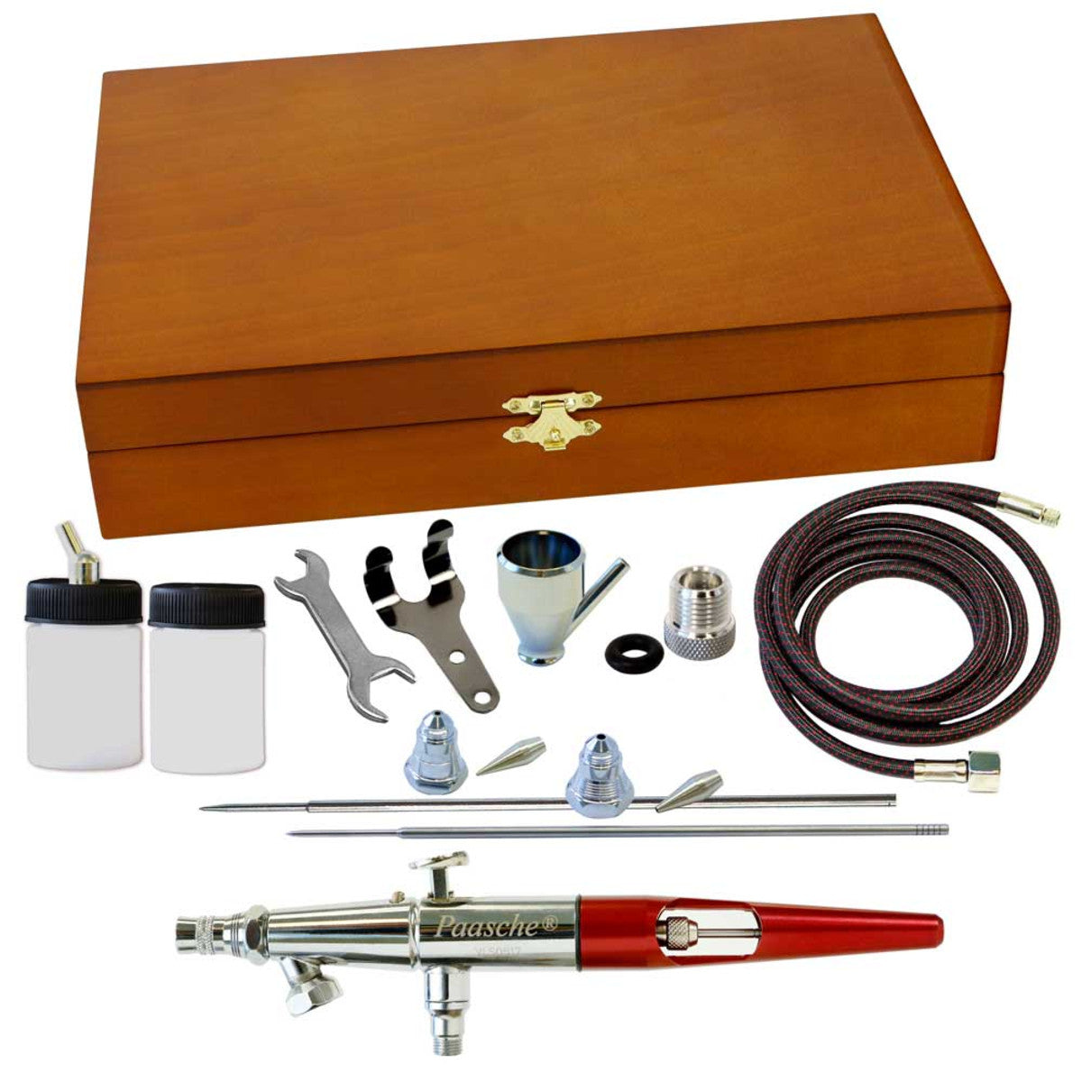 Paasche PASVLST3W Wood Box Set w/ VLSTPRO & All Three Heads - PASVLST3W