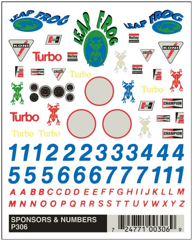 PineCar Dry Transfer Decals, Sponsors & Numbers - PIN306