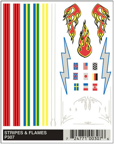PineCar Dry Transfer Decals, Stripes & Flames - PIN307