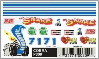 PineCar Dry Transfer Decals, Cobra - PIN309