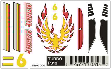 PineCar Dry Transfer Decals, Turbo - PIN313