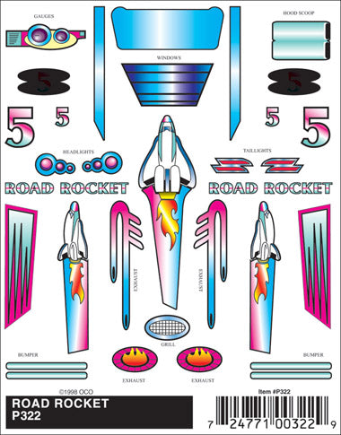 PineCar Stick-On Decals, Road Rocket - PIN322